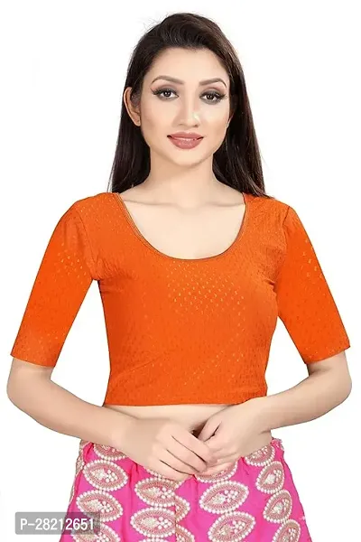 Elegant Orange Cotton Self Design Stitched Blouses For Women