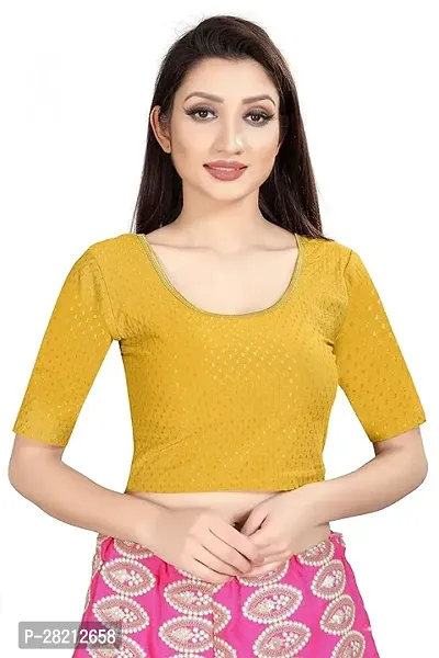 Elegant Yellow Cotton Self Design Stitched Blouses For Women-thumb0