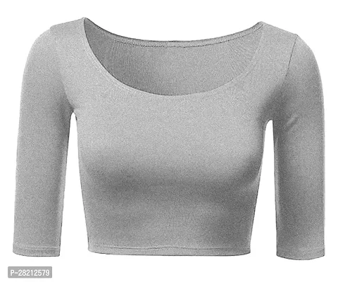 Elegant Grey Cotton Solid Stitched Blouses For Women