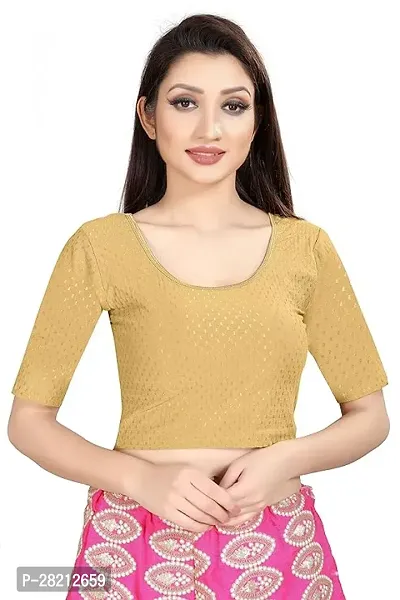 Elegant Golden Cotton Self Design Stitched Blouses For Women-thumb0