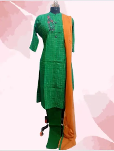 Beautiful Chanderi Cotton Kurta Bottom and Dupatta Set