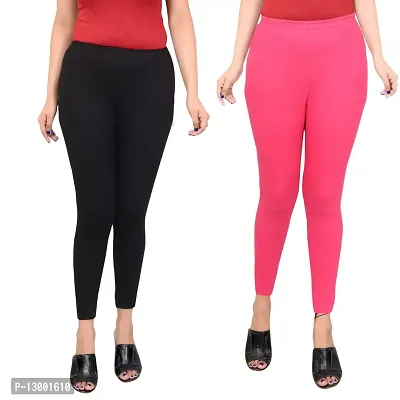 ERRISH ENTERPRISES Women's Regular Fit Cotton Leggings (A_PC2_B-LR / M_Black, Pink_M)