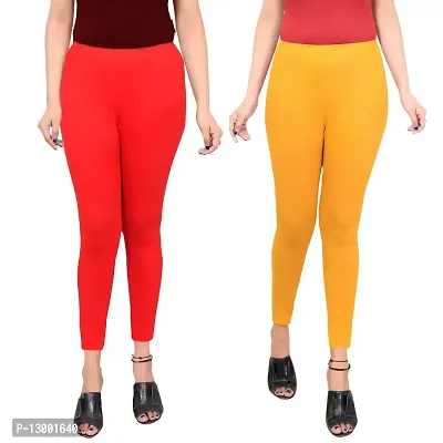 ERRISH Women's Regular Fit Cotton Leggings (A_PC_2_R-M/XL_Red, Mustard_XL)