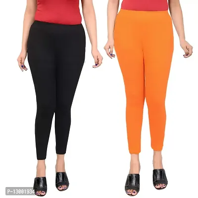 ERRISH ENTERPRISES Women's Regular Fit Cotton Leggings (A_PC2_B-O / M_Black, Orange_M)