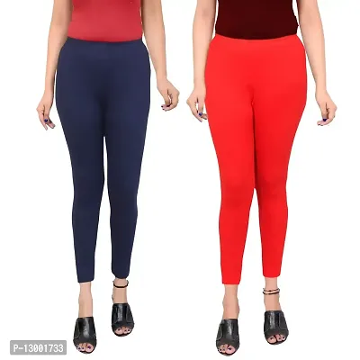 ERRISH ENTERPRISES Women's Regular Fit Cotton Leggings (A_PC_2_N-R / M_Navy Blue, Red_M)