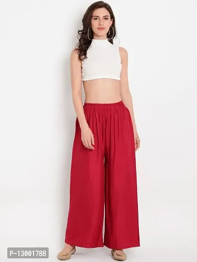 ERRISH Women's Relaxed Rayon Loose Fit Flared Palazzo Pants, Girl's Cotton Bottom Set Ankle Length Palazzo, (Maroon, XL)-thumb3