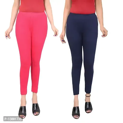 ERRISH ENTERPRISES Women's Regular Fit Cotton Leggings (A_PC_2_DR-N / S_Dark Pink, Navy Blue_S)-thumb0