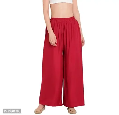 ERRISH Women's Relaxed Rayon Loose Fit Flared Palazzo Pants, Girl's Cotton Bottom Set Ankle Length Palazzo, (Maroon, XL)-thumb0