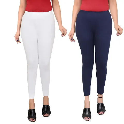 Stylish Cotton Solid Leggings for Women Pack of 2