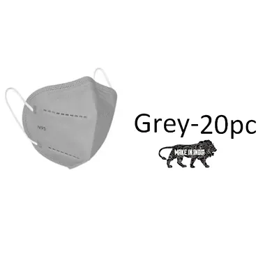 N95 Ear Loop Style Protective Face Mask with 5 layered filtration Pack Of 20Pc Grey