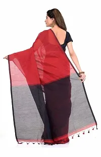 BRYNBRIT Women's Handloom Pure Cotton Saree With Unstiched Blouse Piece (Red Black)-thumb1