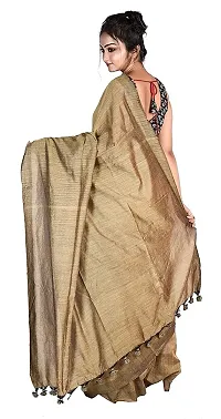 BRYNBRIT Khadi Cotton Bengal Traditional Saree With Running Blouse Pieces | Khadi Cotton Handloom Saree in Multiple Colors with Running Blouse Piece, 5.5 meters (Brown)-thumb1