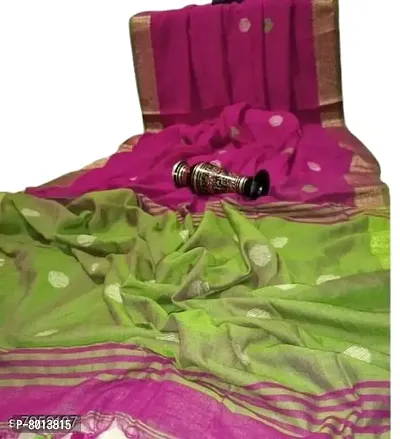 DREAM KOLKATA COTTON SAREE GREEN-PINK