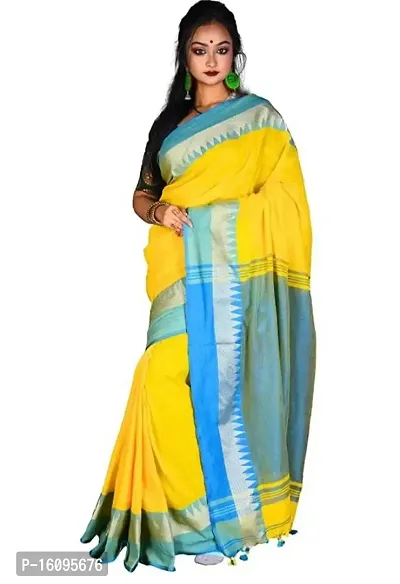 Biswa Women's Jacquard Cotton Saree With Blouse Piece (Saree_Yellow)-thumb0