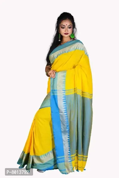 Biswa Women's Jacquard Cotton Saree With Blouse Piece (Saree_Yellow)-thumb3