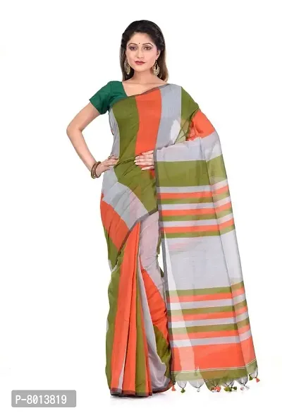 DREAM COTTON PARLU CHECK SAREE (Green-Orange-Grey)