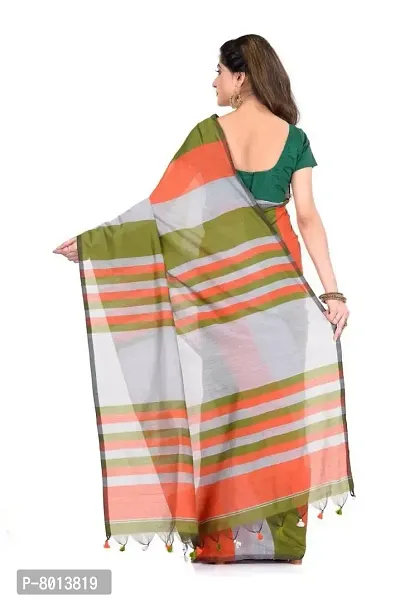 DREAM COTTON PARLU CHECK SAREE (Green-Orange-Grey)-thumb2