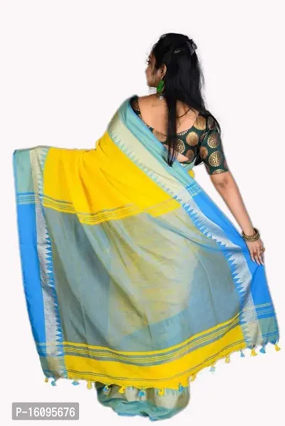 Biswa Women's Jacquard Cotton Saree With Blouse Piece (Saree_Yellow)-thumb2