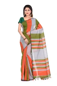 DREAM COTTON PARLU CHECK SAREE (Green-Orange-Grey)-thumb2