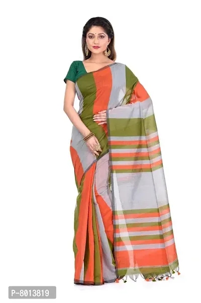 DREAM COTTON PARLU CHECK SAREE (Green-Orange-Grey)-thumb3