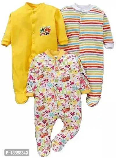 Elite Multicoloured Cotton Printed Rompers For Baby Boys and Girls Pack Of 3