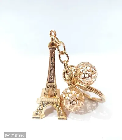 5G Kyes Premium Stainless Gold Crystal Jewelry Keychains keyrings for Girls Car/Bick/Home/Bags For Car Gifting With Key Ring (Gold Colour Crystal Keychain) (Eiffel Tower Ball Crystal Keychain)-thumb0