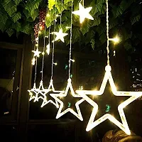 5G Retail 10 Stars Curtain String Lights, Window Curtain Lights with 8 Flashing Modes Decoration for Christmas, Wedding, Party, Home, Patio Lawn, Warm White - Warm White-thumb1