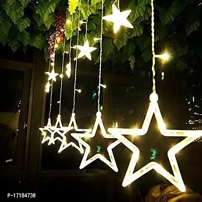 5G Retail 10 Stars Curtain String Lights, Window Curtain Lights with 8 Flashing Modes Decoration for Christmas, Wedding, Party, Home, Patio Lawn, Warm White - Warm White-thumb2