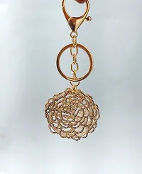 5G Kyes Premium Stainless Gold Crystal Jewelry Keychains keyrings for Girls Car/Bick/Home/Bags For Car Gifting With Key Ring (Gold Colour Crystal Keychain) (Big Flower Crystal Keychain)-thumb1