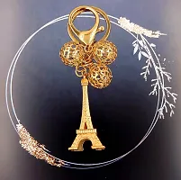 5G Kyes Premium Stainless Gold Crystal Jewelry Keychains keyrings for Girls Car/Bick/Home/Bags For Car Gifting With Key Ring (Gold Colour Crystal Keychain) (Eiffel Tower Ball Crystal Keychain)-thumb1