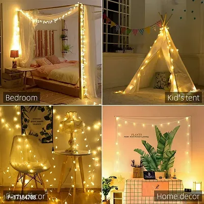 5G Retail 15 Stars Gold Curtain String Lights, Window Curtain Lights Flashing Modes Decoration for Christmas, Wedding, Party, Home, Patio Lawn, Warm White -(Gold Stars)-thumb3