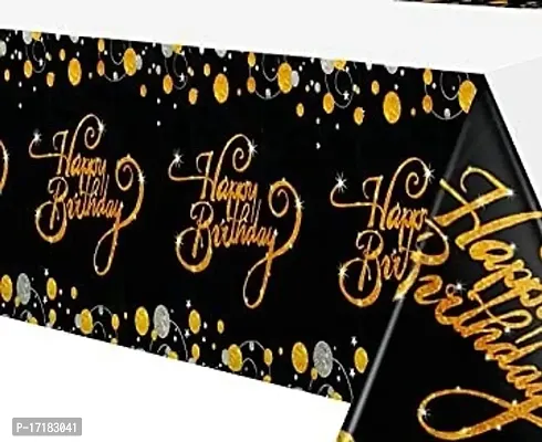 Happy Birthday Table Cover Metallic Shiny Foil Table Cover for Decoration,Party Disposable Table Cover Size 54 X 108 (Happy Birthday Table Cover Black)