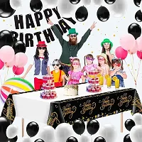 Happy Birthday Table Cover Metallic Shiny Foil Table Cover for Decoration,Party Disposable Table Cover Size 54 X 108 (Happy Birthday Table Cover Black)-thumb2