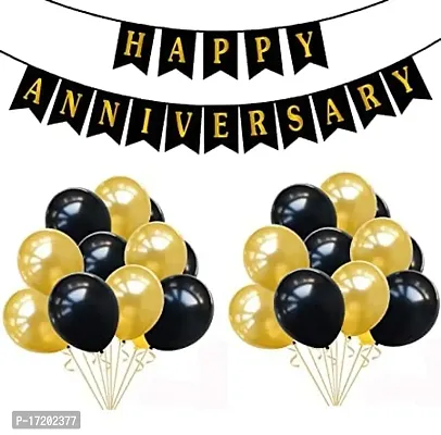 Happy Anniversary Decorations 31 Pcs Anniversary Decoration Items Golden Black Foil Curtain Metallic Confetti Balloons/Anniversary Decoration Kit