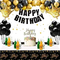 Happy Birthday Table Cover Metallic Shiny Foil Table Cover for Decoration,Party Disposable Table Cover Size 54 X 108 (Happy Birthday Table Cover Black)-thumb1