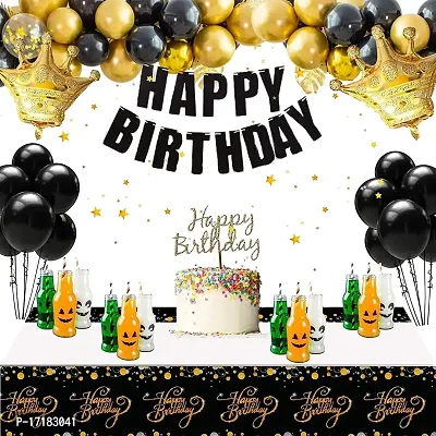 Happy Birthday Table Cover Metallic Shiny Foil Table Cover for Decoration,Party Disposable Table Cover Size 54 X 108 (Happy Birthday Table Cover Black)-thumb2