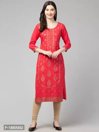 Beautiful A-Line Red Embroidered Cotton Blend Kurta