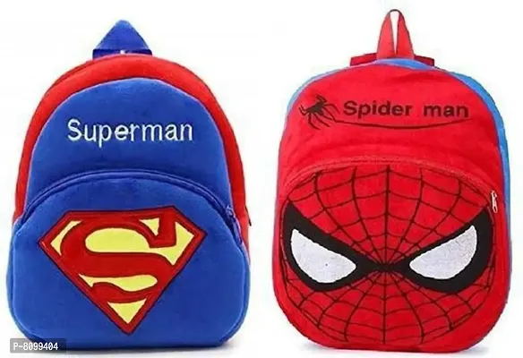 Kids School Bag combo Backpacks, kids bag , plush bags , school bags for kid girl/boy. (superman-Spiderman)- Multi color-thumb0