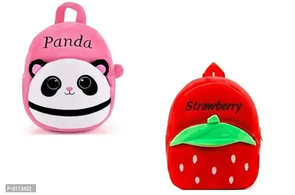 Pink Panda Strawberry Bag Cute Kids Backpack Toddler Bag Plush Animal Cartoon Mini Travel Bag for Baby Girl Boy Backpack Cartoon Bags 1-6 Years Birthday Gift/Boy/Girl Combo pack-thumb0