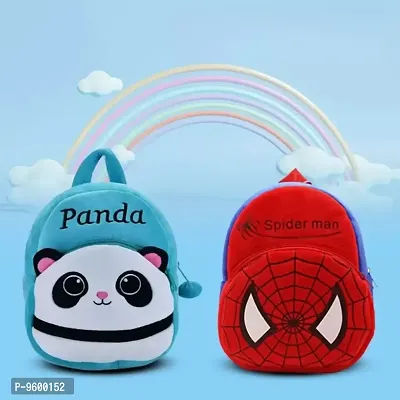 Backpack Kids School Combo Soft Plush Blue Panda  Spider-Man Carto-thumb0