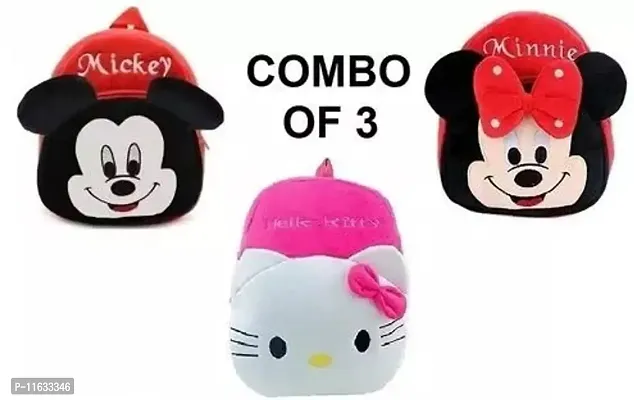 Kids School Bag Mickey, Red Minnie And Hello Kitty pink Printed Bag Pack of 3