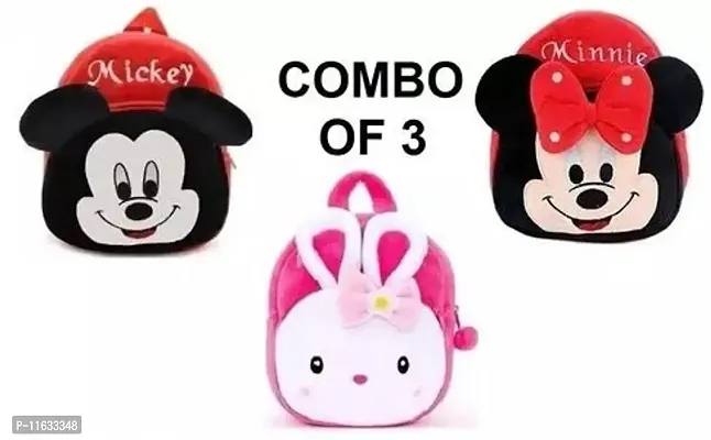 Kids School Bag Mickey, Red Minnie And Rabbit Printed Bag Pack of 3