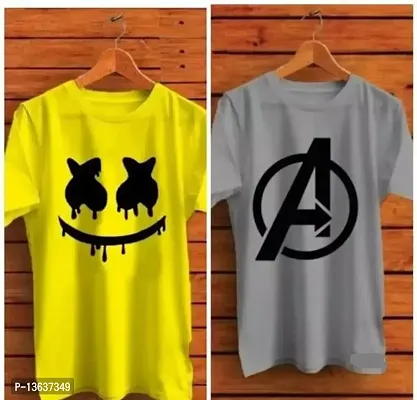 MEN PRINTED YELLOW AND GREY  HALF SLEEVE TSHIRT PACK OF 2