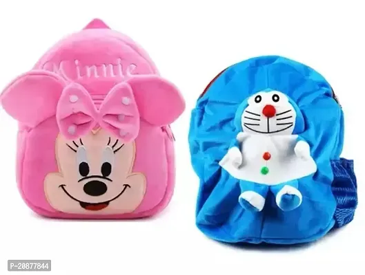 Doraemon And Pink Minnie Bag Soft Material School Bag For Kids Plush Backpack Cartoon Toy |(Age 2 to 6 Year) and Suitable For Nursery, UKG, NKG Students Pack Of 2