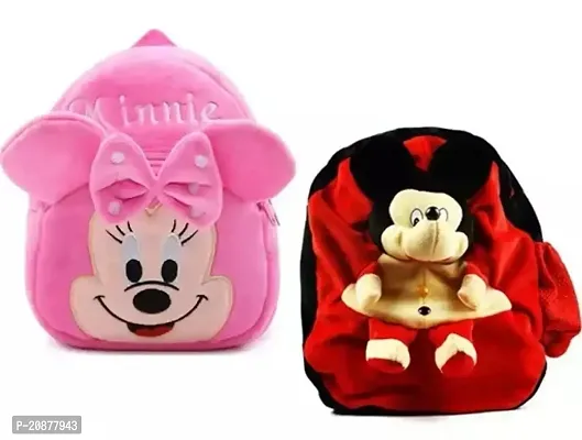 Pink Minnie And Half Body Mickey Bag Soft Material School Bag For Kids | Children's Gifts Boy/Girl/Baby/ School Bag For Kids(Age 2 to 6 Year) and Suitable For Nursery, UKG,NKG Student