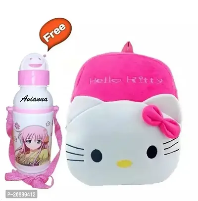 Hello Kitty With Water Bottle  Velvet Kids School Bag/Nursery/Picnic/Carry/Travelling Bag - 2 to 5 Year Age