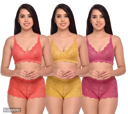 Stylish Cotton Bra And Panty Set For Women Pack Of 3