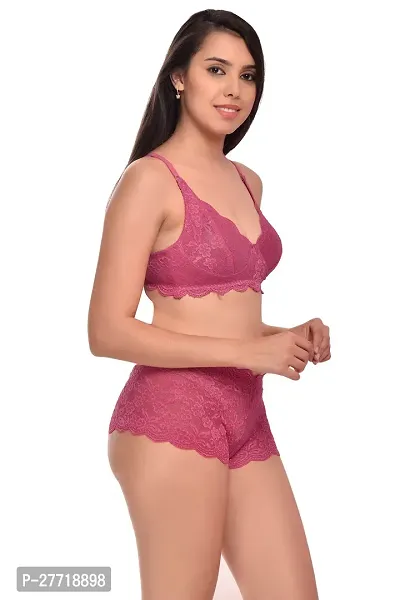 Women Net Bra Panty Set for Lingerie Set Pack of 2  Color : Pink,Blue-thumb3