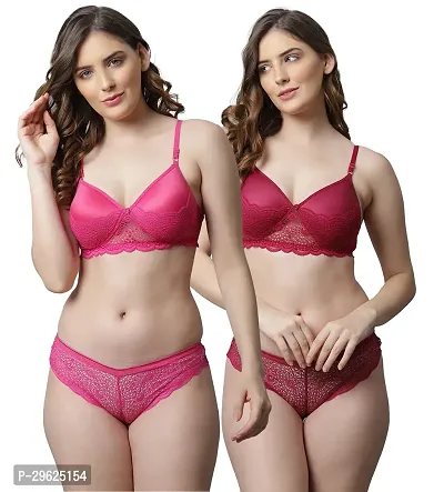 Women Cotton Bra Panty Set for Lingerie Set ( Pack of 2 ) ( Color : Pink,Maroon )-thumb0