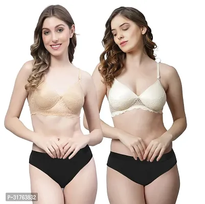 Stylish Women Gold, Brown Cotton Bra Panty Set - Pack of 2-thumb0